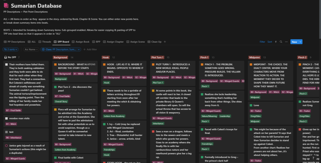 my storyboard on Notion, my mobile Scrivener alternative